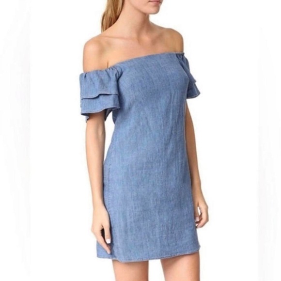 Alice + Olivia Tula Chambray Off the Shoulder Mini Dress - Picture 1 of 6